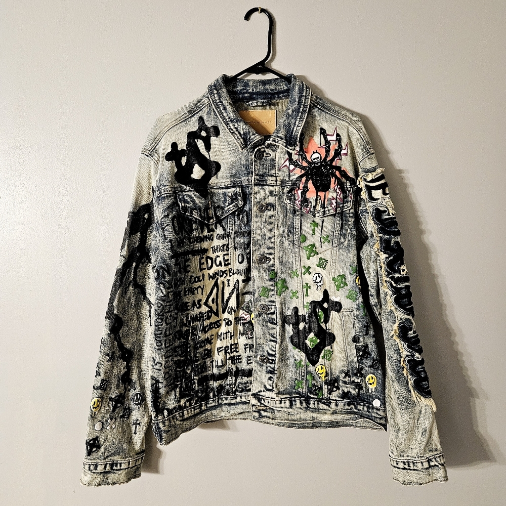 Smoke Rise Dnm Co. Adult Size M Distressed Painted Graffiti Denim Jean Jacket - Picture 1 of 14